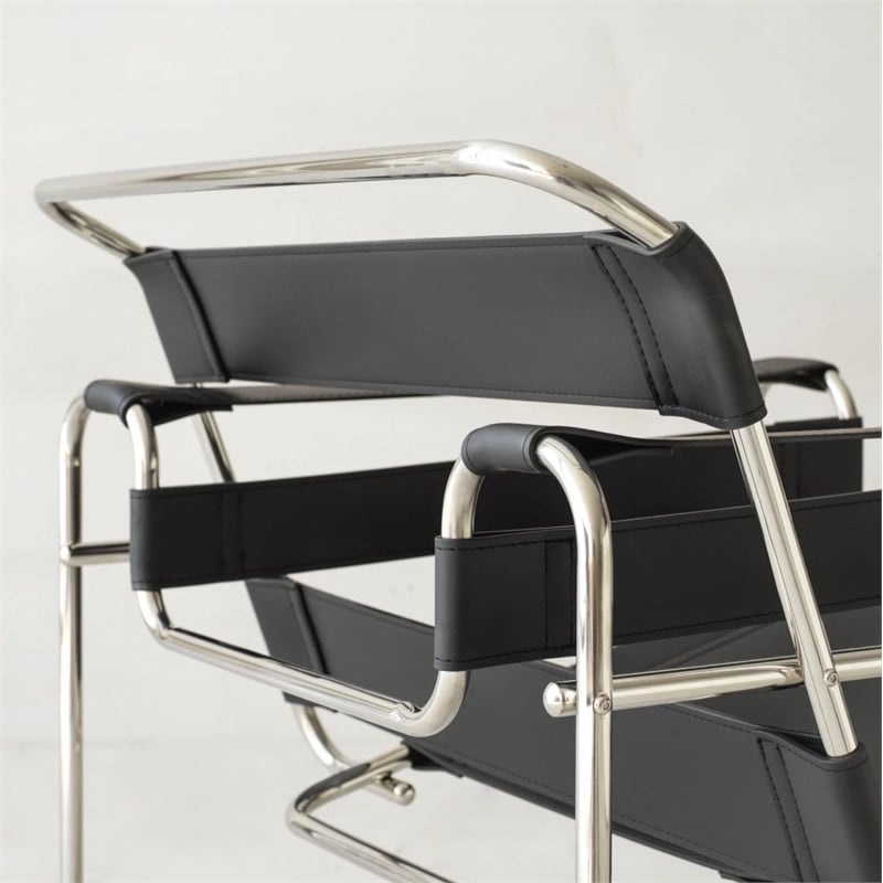 CRO Decor Black recycled Leather Club Steel Frame Armchair (Saddle Leather)