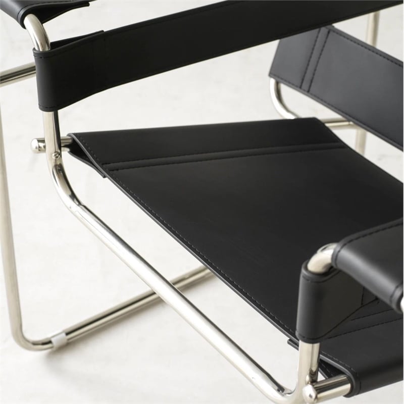 CRO Decor Black recycled Leather Club Steel Frame Armchair (Saddle Leather)