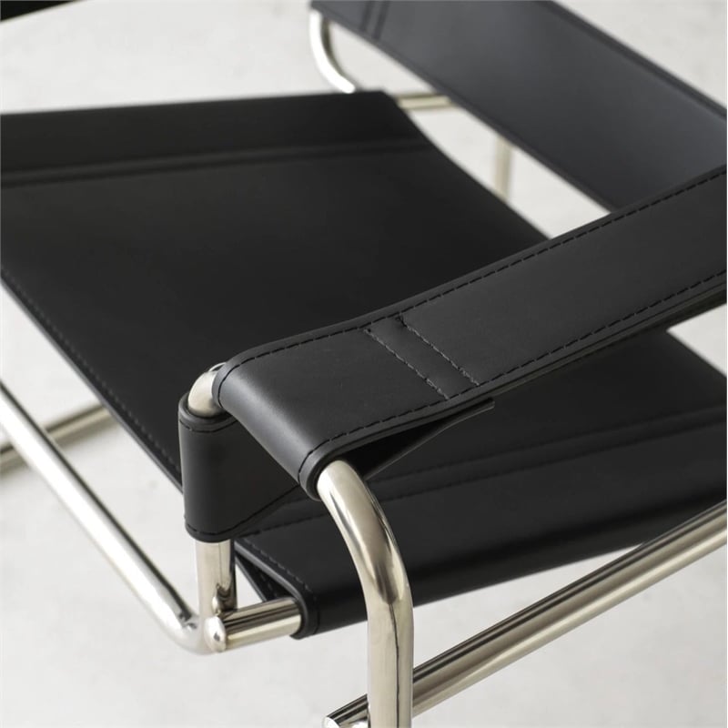 CRO Decor Black recycled Leather Club Steel Frame Armchair (Saddle Leather)