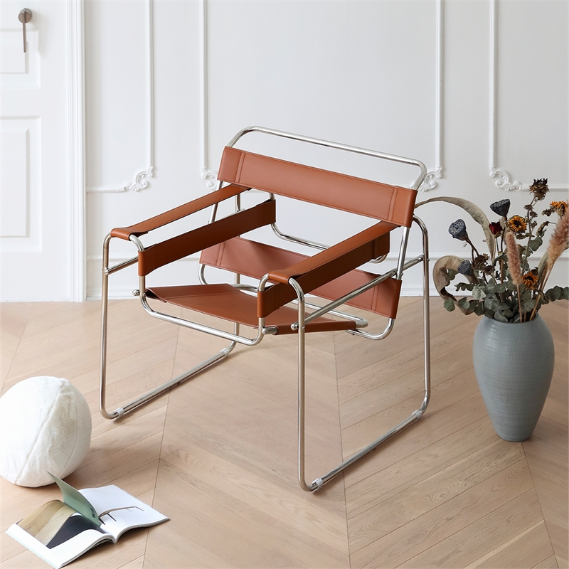 CRO Decor Amber recycled leather Club Steel Frame Armchair (Saddle Leather)
