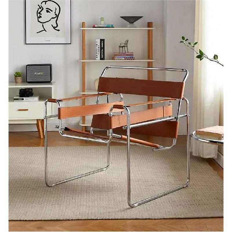 CRO Decor Amber recycled leather Club Steel Frame Armchair (Saddle Leather)