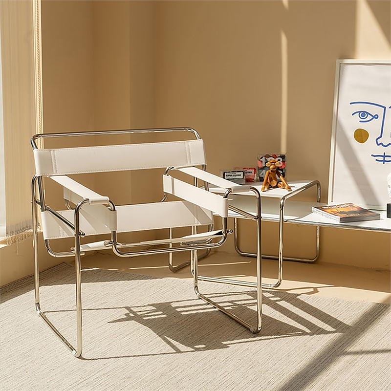 CRO Decor White recycled Leather Club Steel Frame Accent Chairs (Saddle Leather)