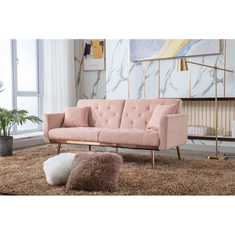 CRO Decor Modern Velvet Sofa Convertible Sleeper Sofa (Pink)