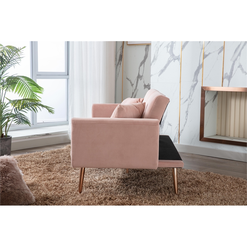 CRO Decor Modern Velvet Sofa Convertible Sleeper Sofa (Pink)