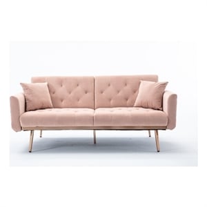 CRO Decor Modern Velvet Sofa Convertible Sleeper Sofa (Pink)