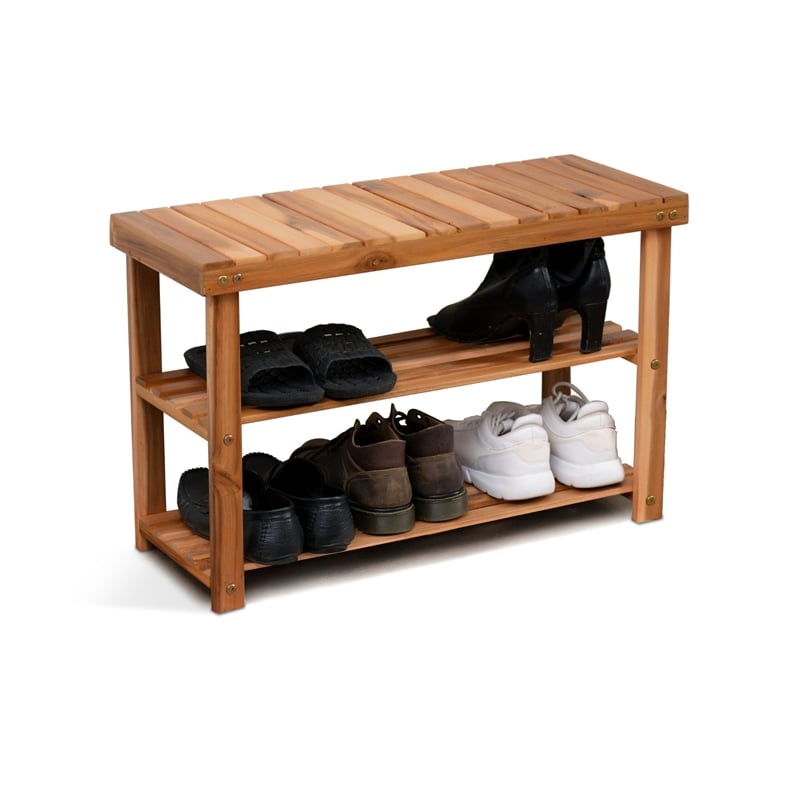CRO Decor Acacia Wood Shoe Rack Bench Strong Weight Bearing Natural Color