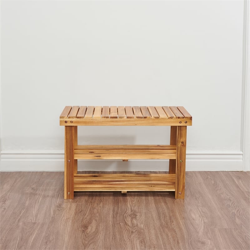 CRO Decor Acacia Wood Shoe Rack Bench Strong Weight Bearing Natural Color