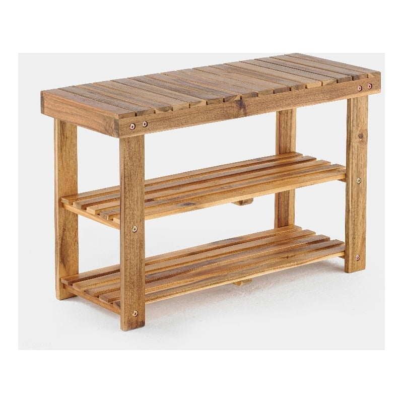 CRO Decor Acacia Wood Shoe Rack Bench Strong Weight Bearing Natural Color
