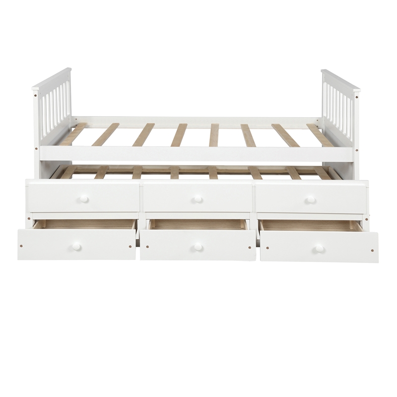 CRO Decor Captain's Bed Twin Daybed with Trundle Bed and Storage Drawers (White)