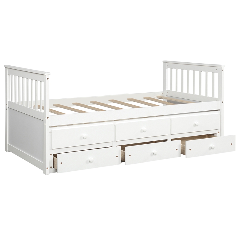 CRO Decor Captain's Bed Twin Daybed with Trundle Bed and Storage Drawers (White)