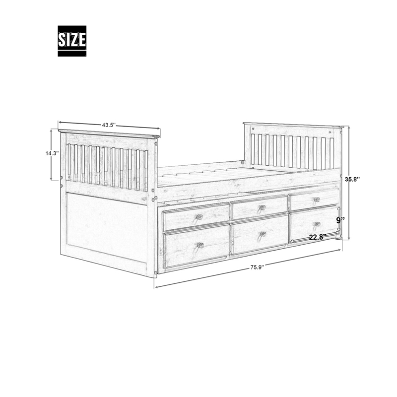 CRO Decor Captain's Bed Twin Daybed with Trundle Bed and Storage Drawers (White)