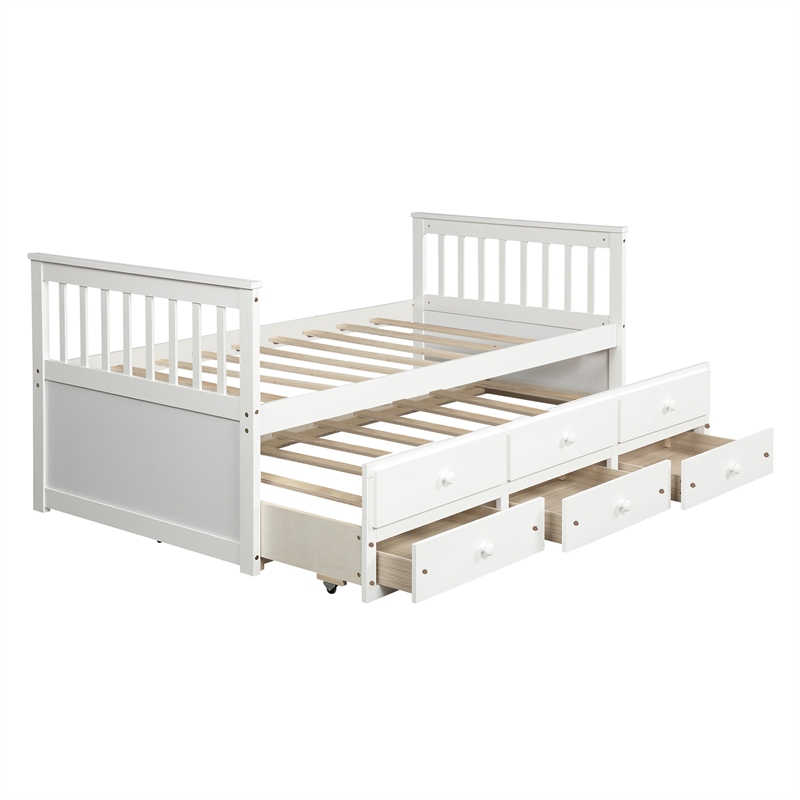 CRO Decor Captain's Bed Twin Daybed with Trundle Bed and Storage Drawers (White)