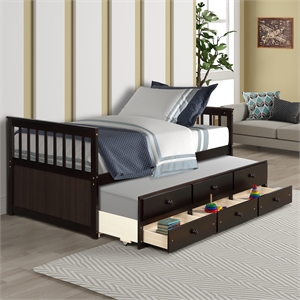 cro decor captain's bed twin daybed with trundle bed and storage drawer-espresso