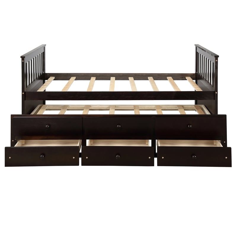 CRO Decor Captain's Bed Twin Daybed with Trundle Bed and Storage Drawer-Espresso