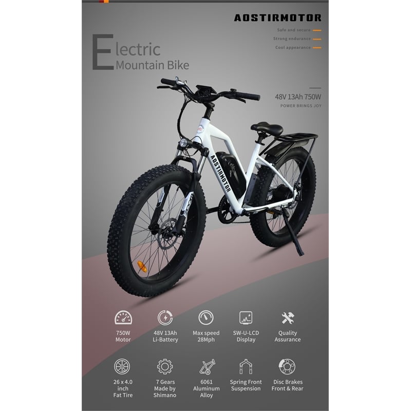 Camouflage Electric Bike Fat Tire Removable Lithium Battery  with Fender(White)