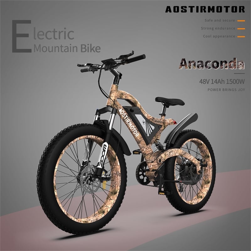 1500W Electric Bike Fat Tire 48V 15AH Removable Lithium Battery Mountain Bicycle
