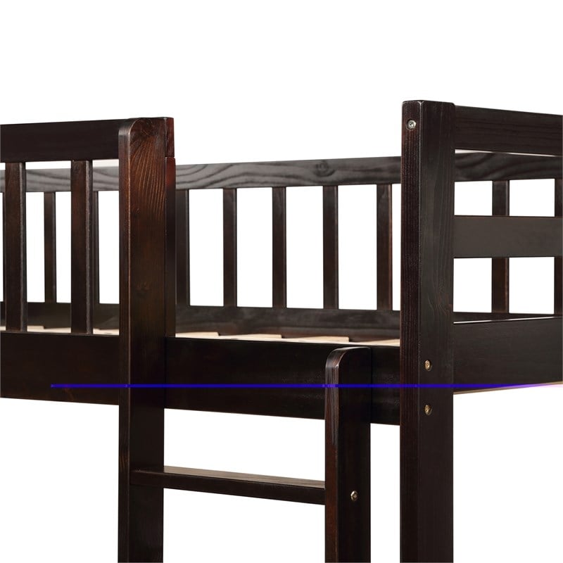 CRO Decor Twin Bunk Beds for Kids with Safety Rail and Movable Trundle Bed-Brown