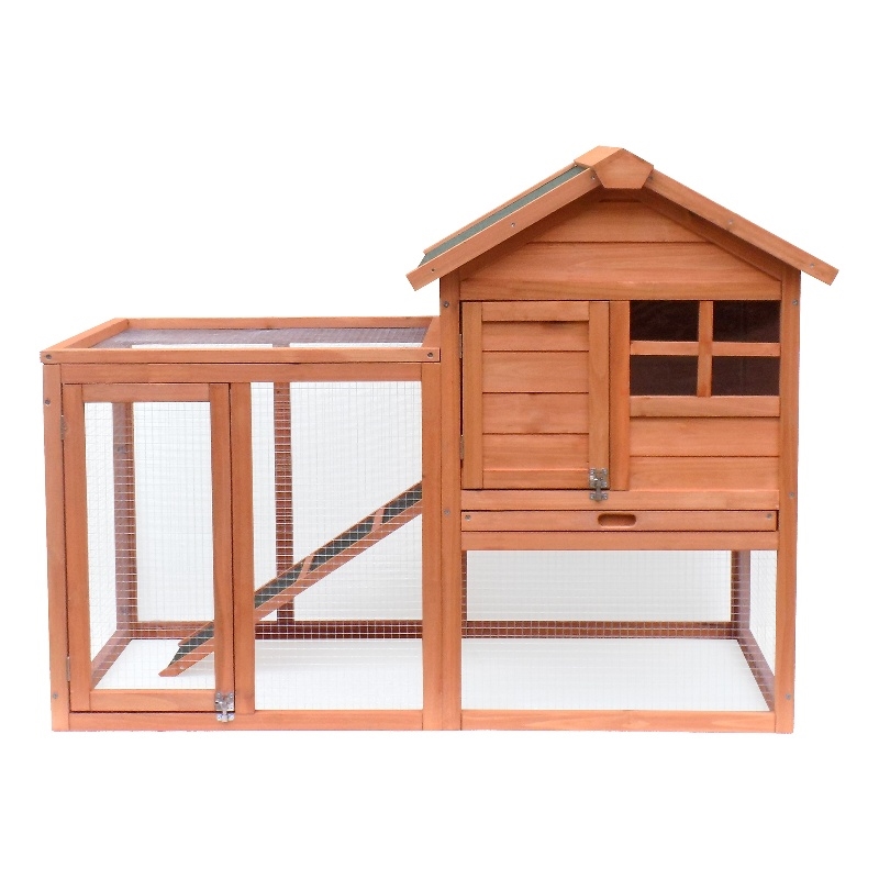 CRO Decor Easily-assembled Wooden Rabbit House Chicken Coop Kennels-Light Brown
