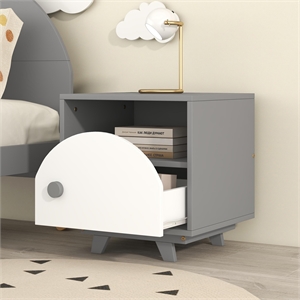 cro decor wooden nightstand with a drawer and an open storage (gray+white)