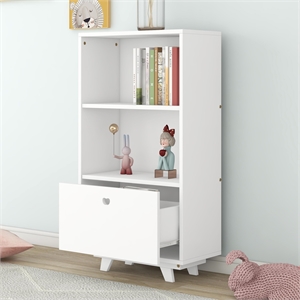 cro decor wooden bookcase with drawer and 2 open shelves storage cabinet-white