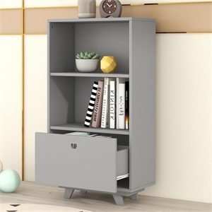 cro decor wooden bookcase with drawer and 2 open shelves storage cabinet-gray