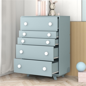 cro decor wooden chest with 5 drawers storage cabinet for bedroom (blue)