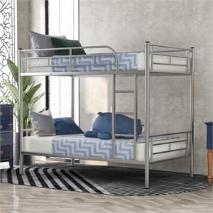 CRO Decor Twin Over Twin Size Metal Bunk Bed (Silver)