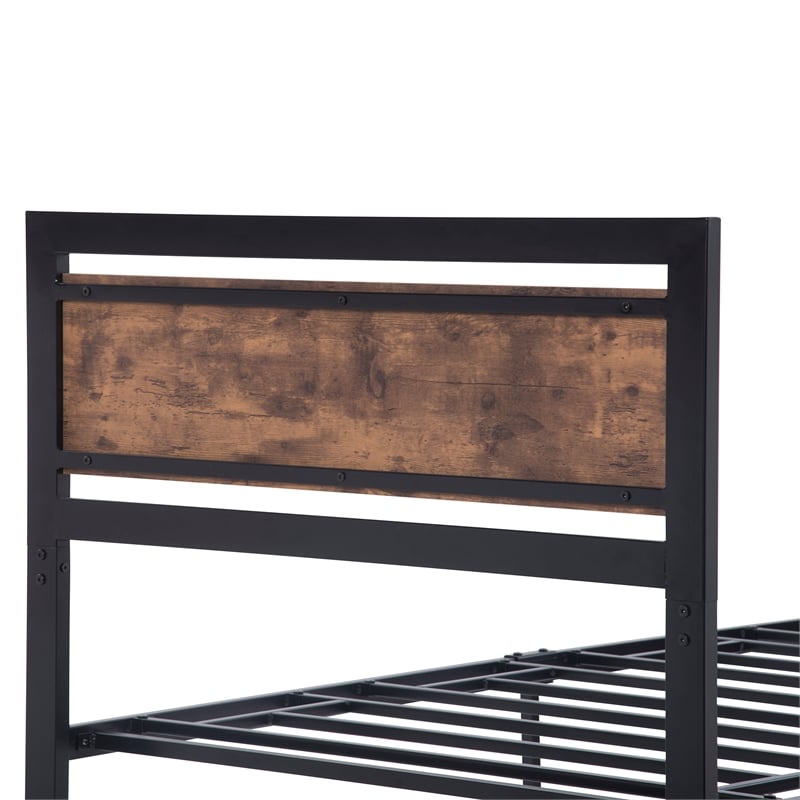 CRO Decor Metal and Wood Bed Frame with Headboard and FootboardTwin Size -Black