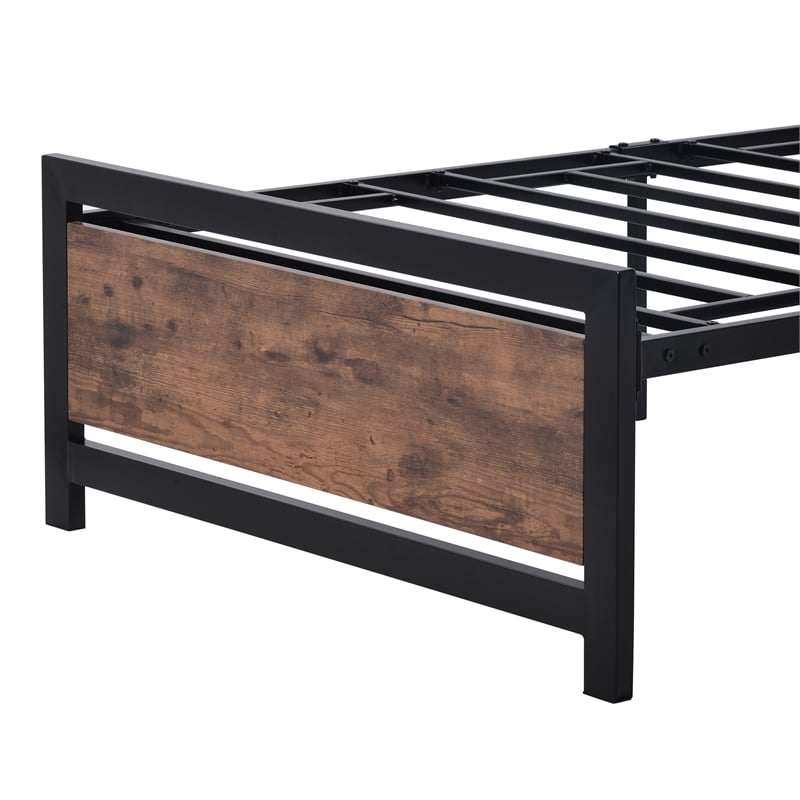 CRO Decor Metal and Wood Bed Frame with Headboard and FootboardTwin Size -Black