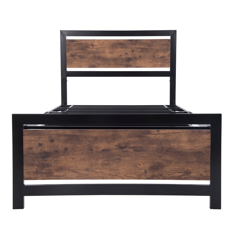CRO Decor Metal and Wood Bed Frame with Headboard and FootboardTwin Size -Black