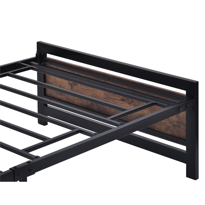 CRO Decor Metal and Wood Bed Frame with Headboard and FootboardTwin Size -Black