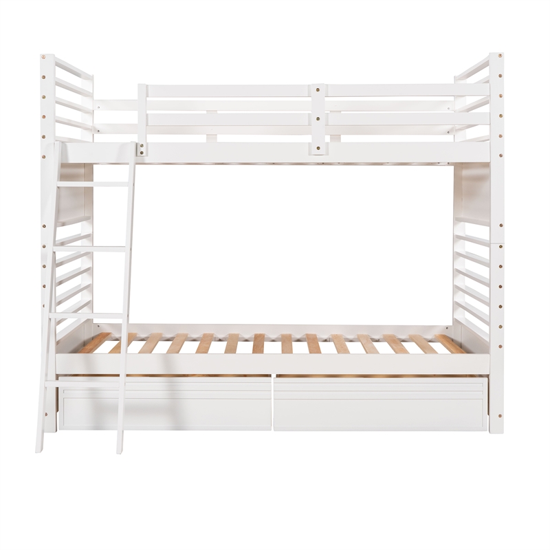 CRO Decor Twin over Twin Wood Bunk Bed with Two Drawers (White)