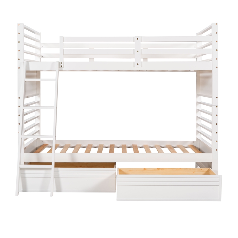 CRO Decor Twin over Twin Wood Bunk Bed with Two Drawers (White)