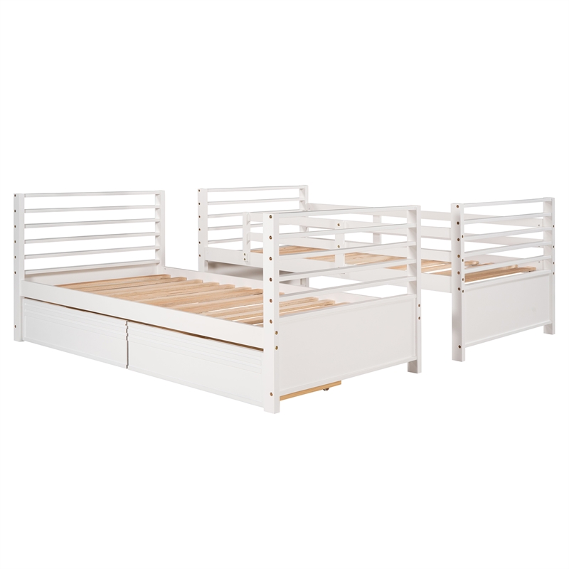 CRO Decor Twin over Twin Wood Bunk Bed with Two Drawers (White)