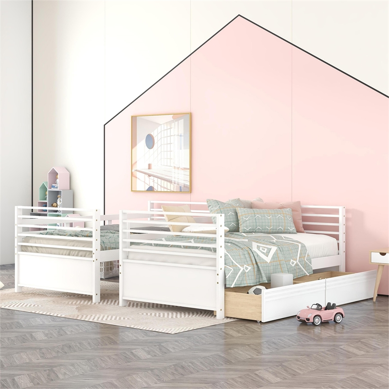 CRO Decor Twin over Twin Wood Bunk Bed with Two Drawers (White)