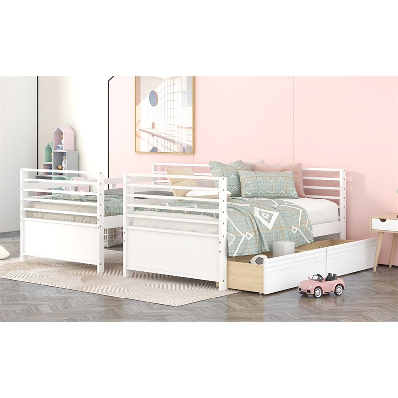 CRO Decor Twin over Twin Wood Bunk Bed with Two Drawers (White)