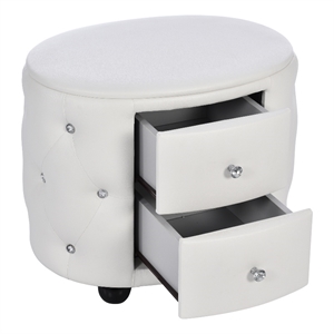cro decor elegant pu nightstand with 2 drawers and crystal handle storage-white