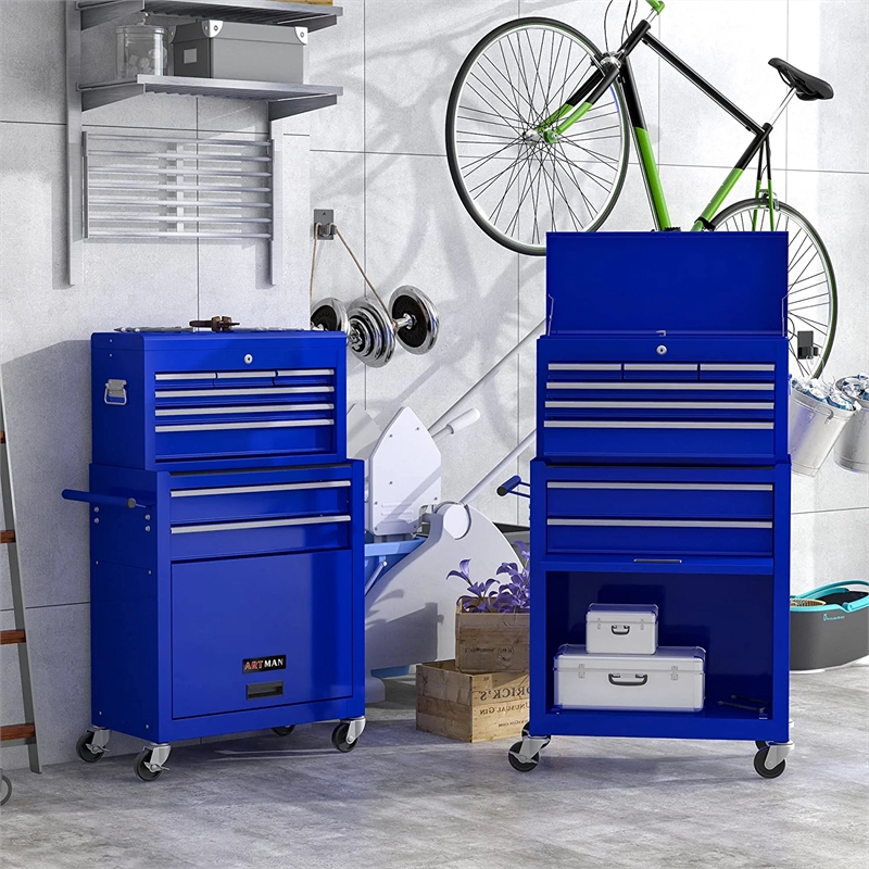 CRO Decor High Capacity Tool Chest with Wheels 8 Drawers Tool Storage (Blue)