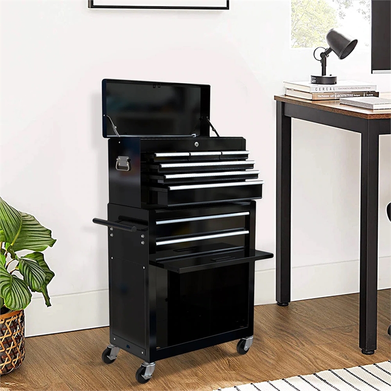 CRO Decor High Capacity Tool Chest with Wheels 8 Drawers Tool Storage (Black)