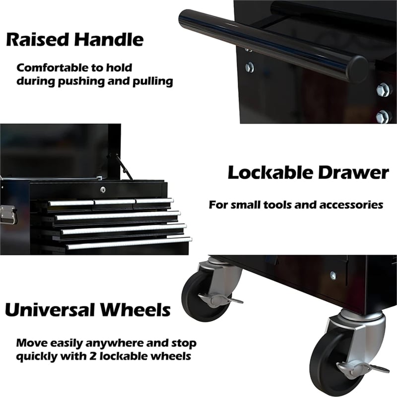 CRO Decor High Capacity Tool Chest with Wheels 8 Drawers Tool Storage (Black)