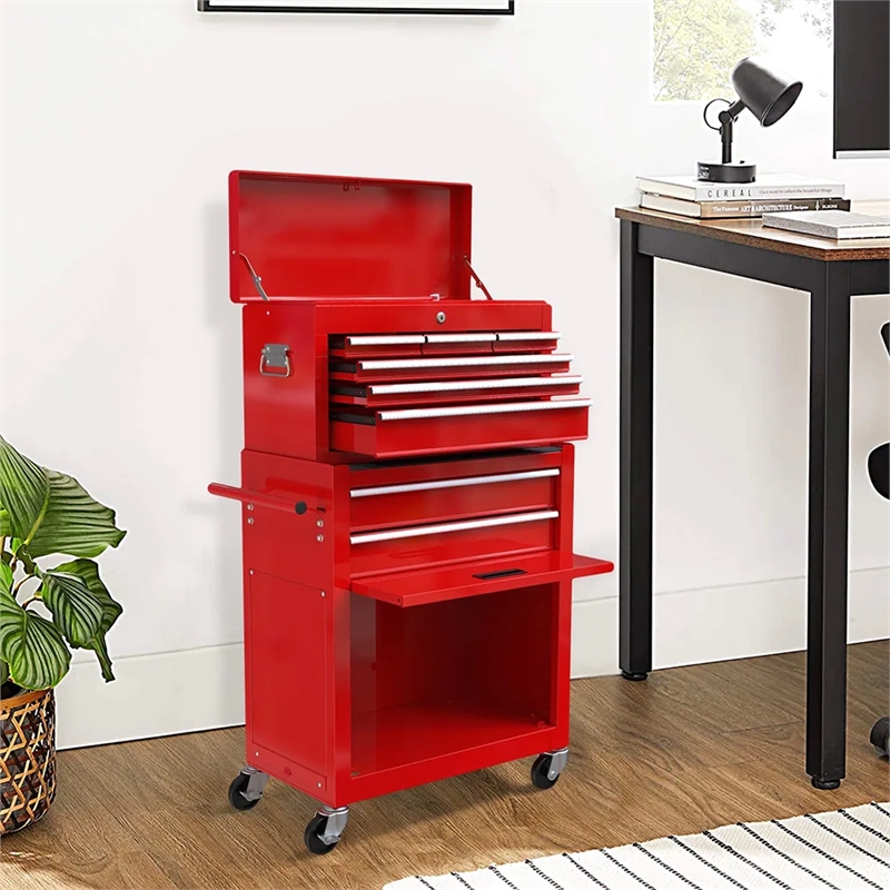 CRO Decor High Capacity Tool Chest with Wheels 8 Drawers Tool Storage (Red)