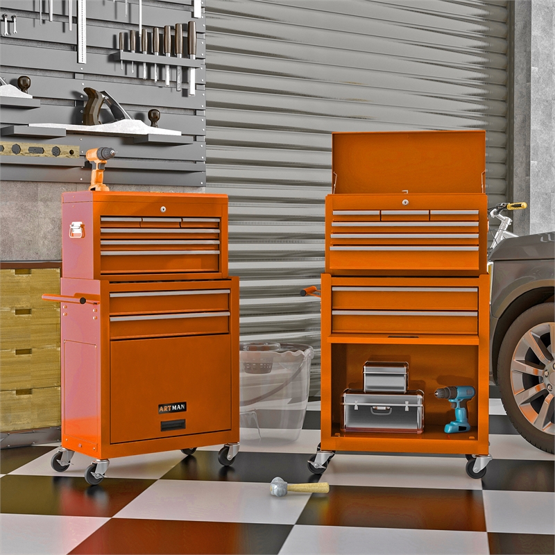 CRO Decor High Capacity Tool Chest with Wheels 8 Drawers Tool Storage (Orange)