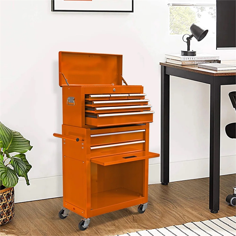 CRO Decor High Capacity Tool Chest with Wheels 8 Drawers Tool Storage (Orange)