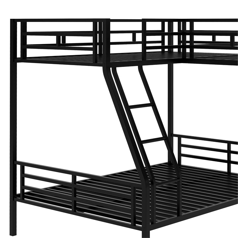 CRO Decor Twin over Full Bunk Bed with a Loft Bed attached with Desk-Metal Black