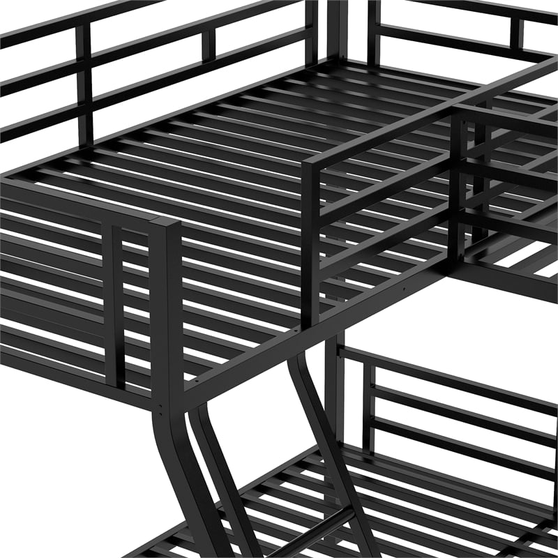 CRO Decor Twin over Full Bunk Bed with a Loft Bed attached with Desk-Metal Black