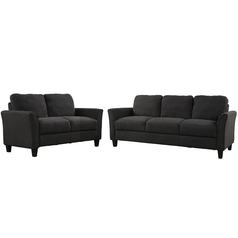 CRO Decor 3 Piece Polyester-blend Sofa Set Upholstered for Living Room (Black)