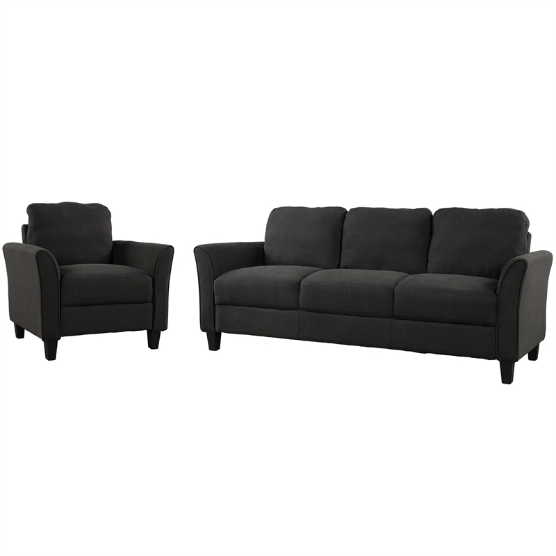 CRO Decor 3 Piece Polyester-blend Sofa Set Upholstered for Living Room (Black)