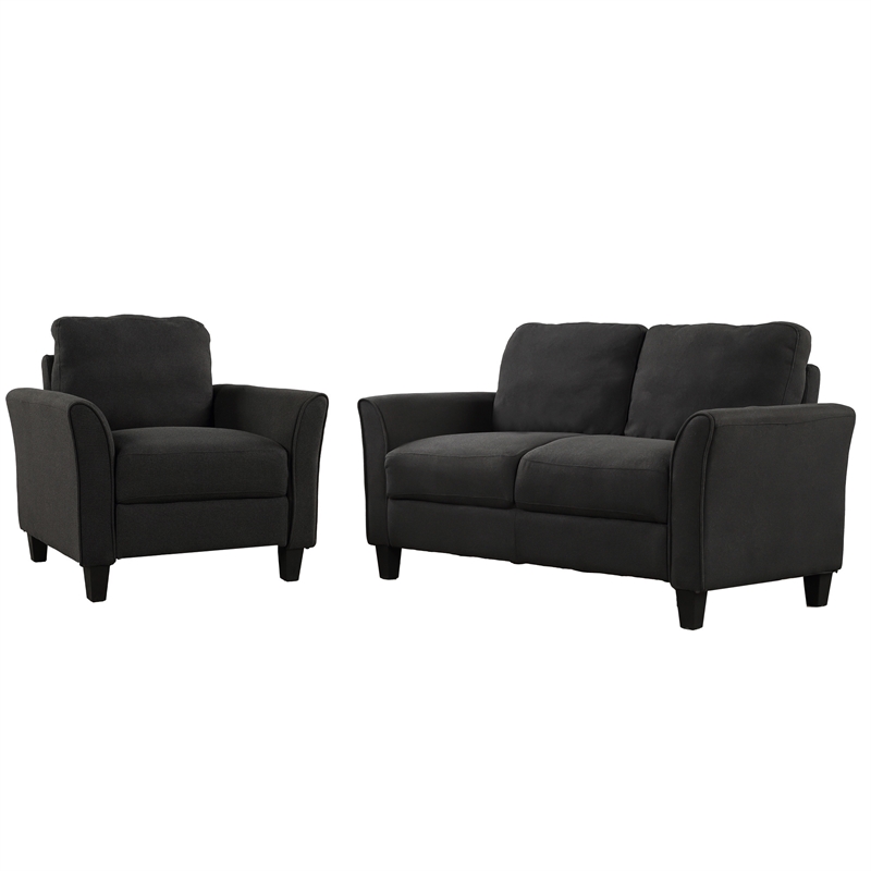CRO Decor 3 Piece Polyester-blend Sofa Set Upholstered for Living Room (Black)