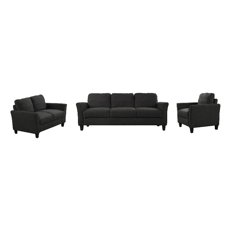 CRO Decor 3 Piece Polyester-blend Sofa Set Upholstered for Living Room (Black)