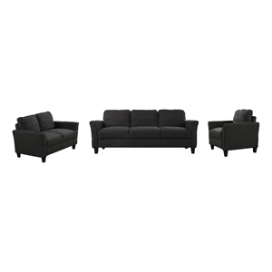 cro decor 3 piece polyester-blend sofa set upholstered for living room (black)